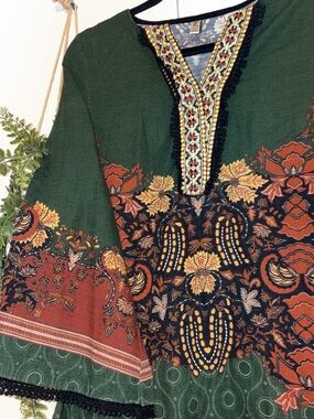 Ethnic Indian Wear Green and Rust Floral Kurta Bottoms